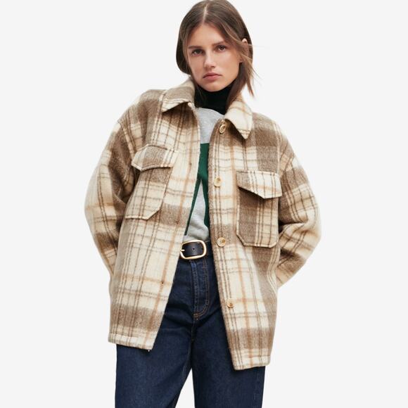 Zara Plaid Overshirt Extra Large Oversized Shacket Neutral Cozy Cabin Rustic - Picture 3 of 3